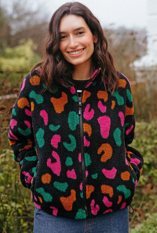 Hartley Zip Up Fleece - Black, Colourful Shapes