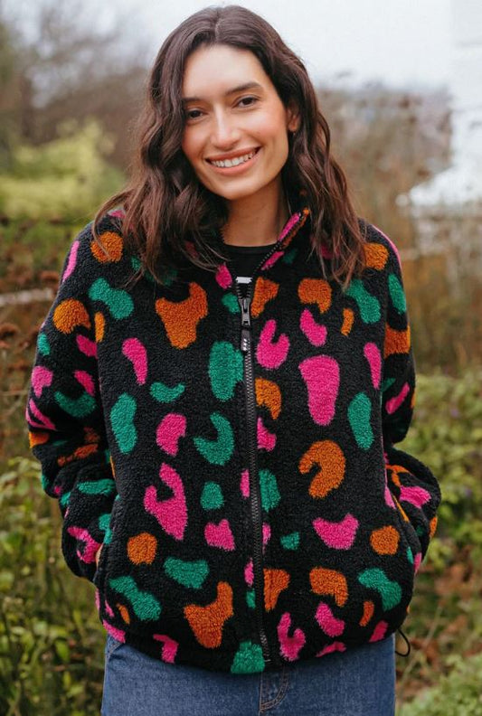 Hartley Zip Up Fleece - Black, Colourful Shapes