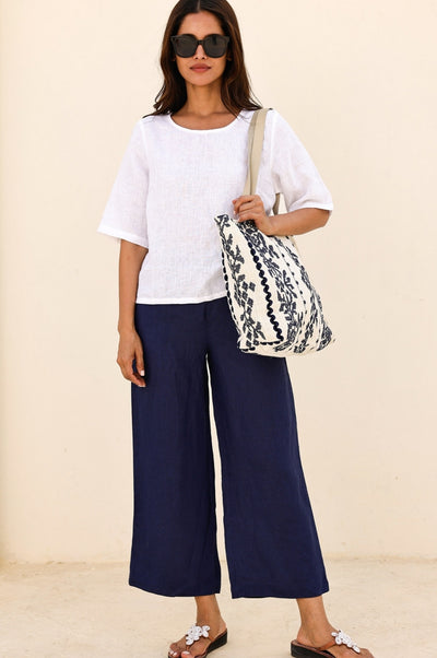 Paros Jute Tote Bag  - White/Navy