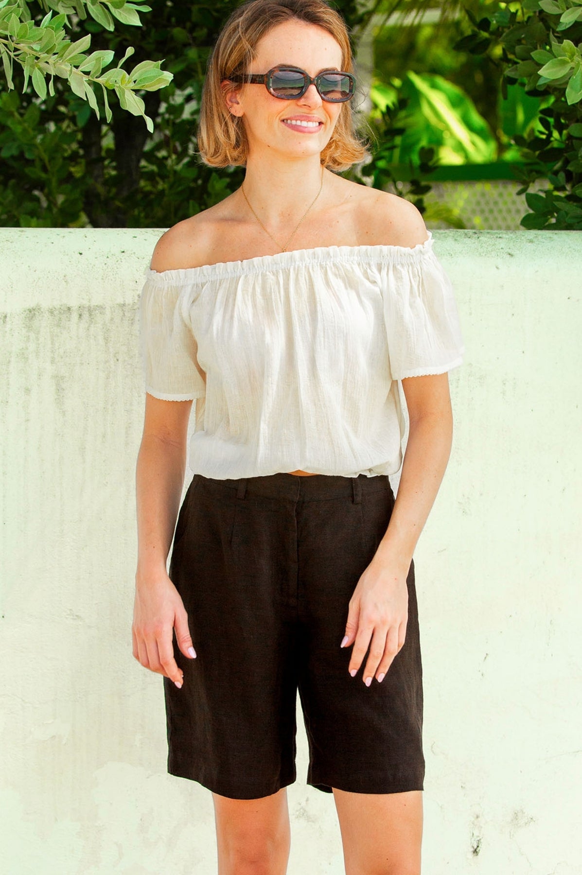 Alexandra Long Black Linen Shorts