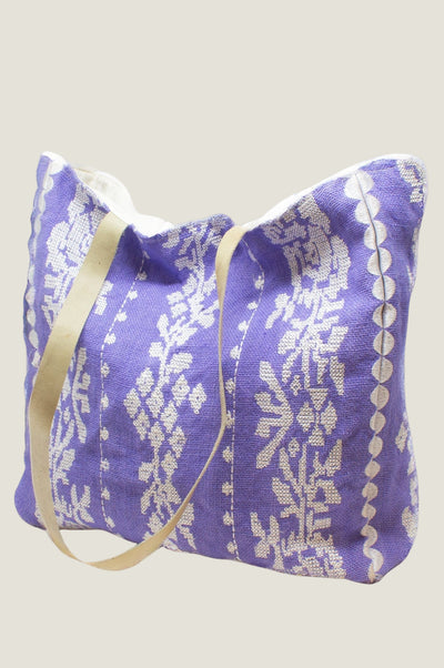 Paros Jute Tote Bag - Cornflower/White