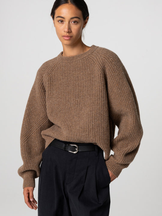 Amy Powney + Finisterre Fisherman Rib Crew Neck Jumper - Earth Brown