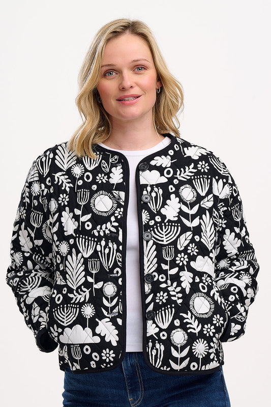 Rocco Quilted Jacket - Monochrome, Folk Floral