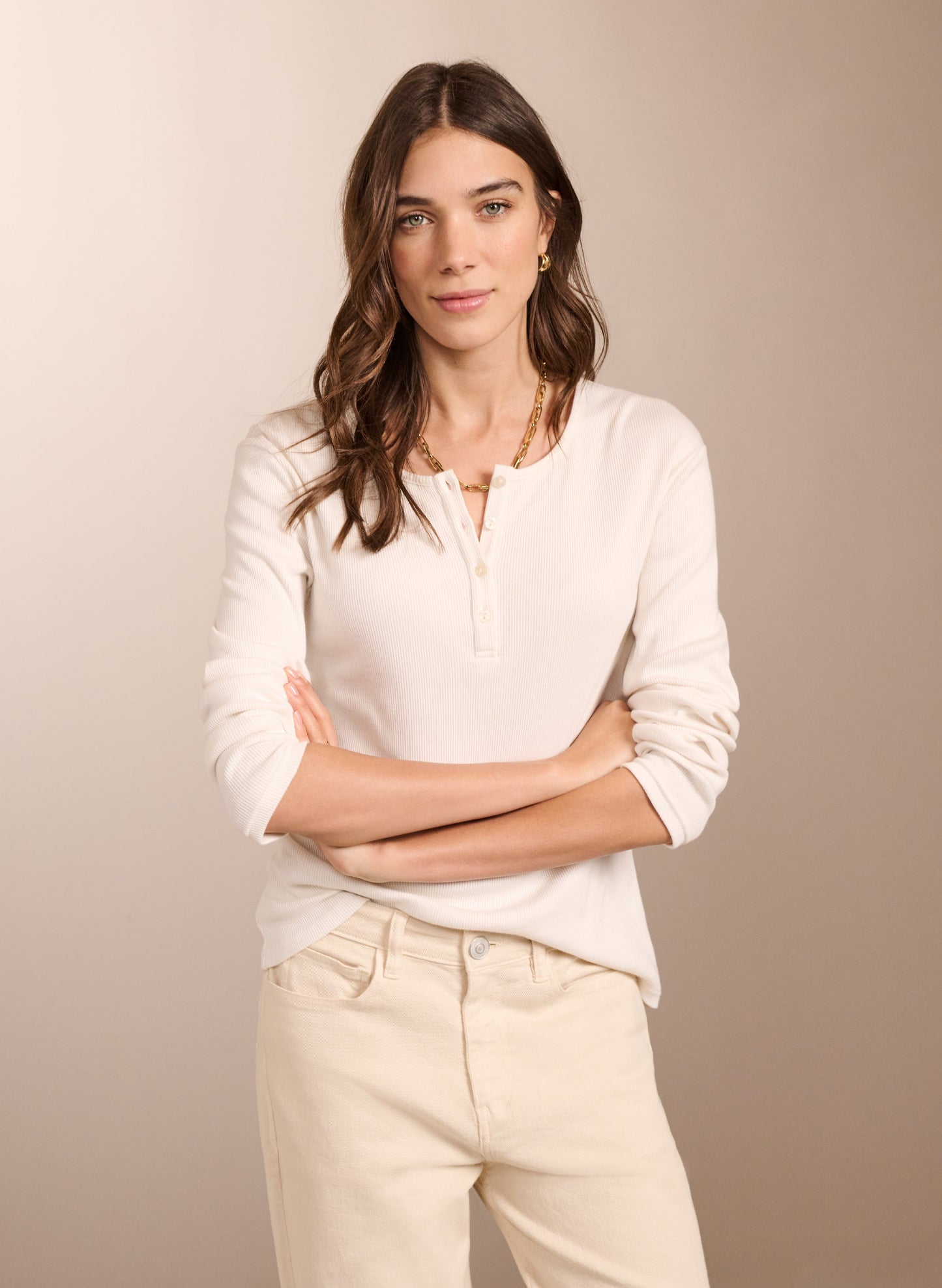 Baukjen Essentials Organic Cotton Henley Top Antique White