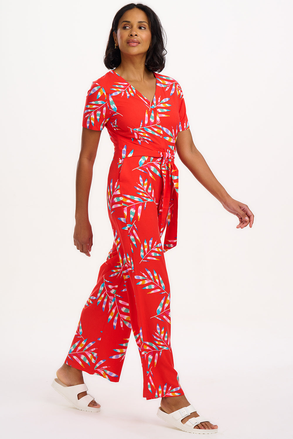 Isadora Jumpsuit - Red, Rainbow Fronds