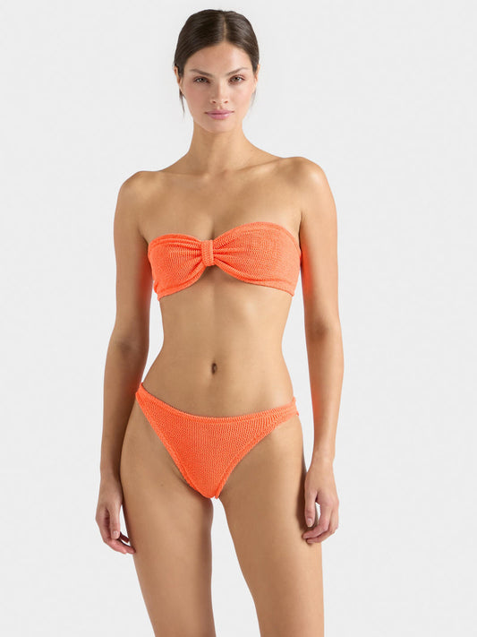 Orange crinkle bandeau bikini.