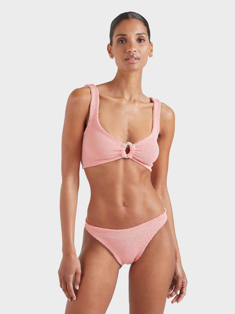 Peach crinkle fabric bikini.