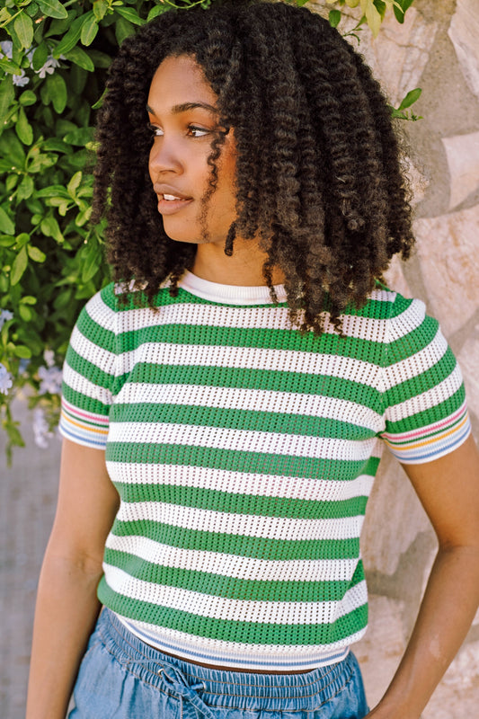 Arden Knit Top - Green/Off-White, Rainbow Tipping