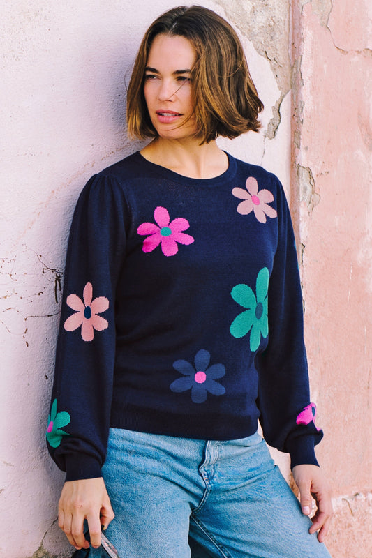 Madeline Jumper - Navy, Garden Flowers