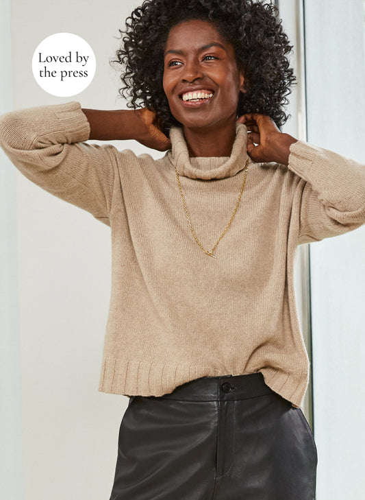 Darcy Eco Cashmere Roll Neck Jumper Almond
