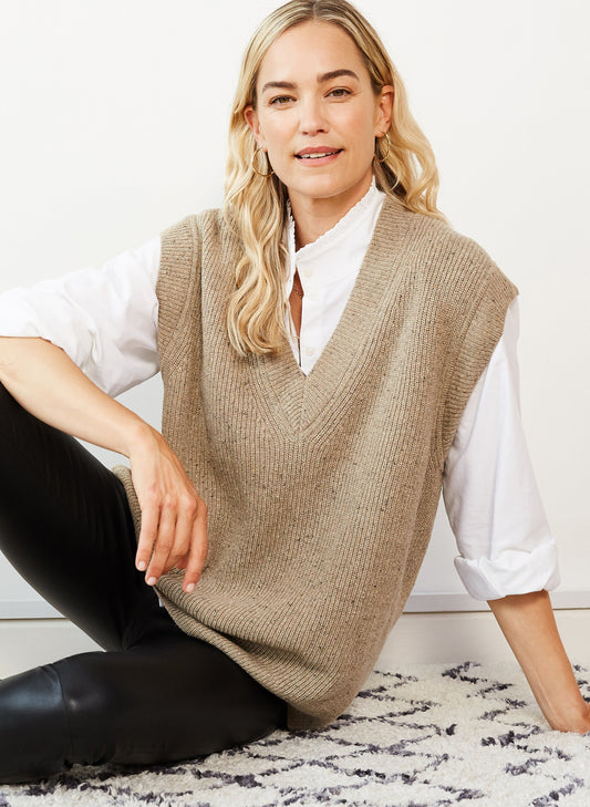 Bella Recycled Wool Knitted Vest Natural Fleck