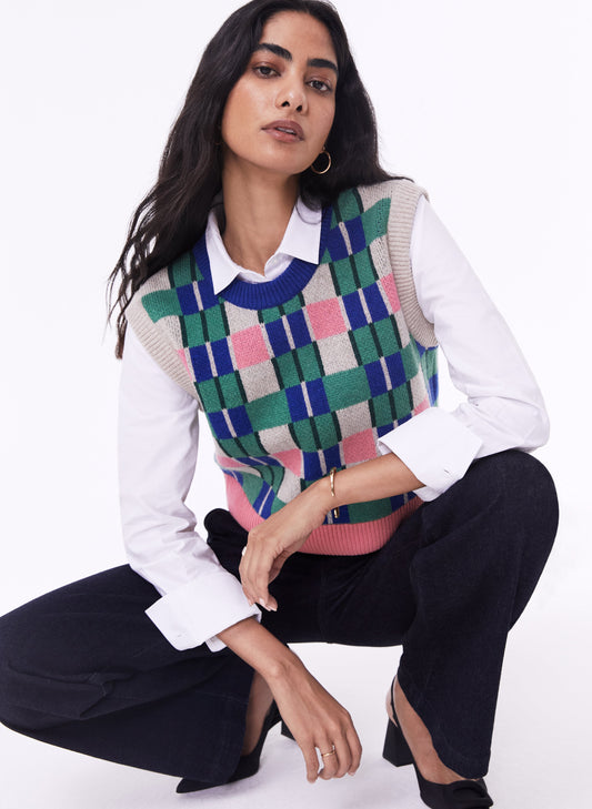 Natalie Recycled Wool Knitted Vest Natural Multi