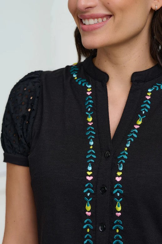 Kiera Jersey Tunic Dress - Black, Folklore Embroidery