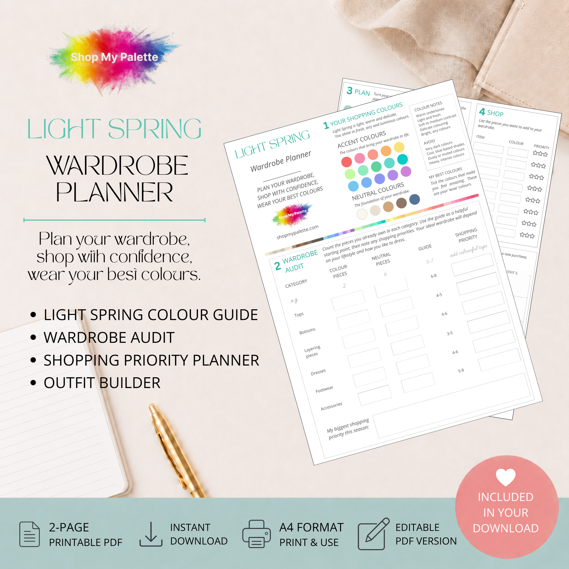 Light Spring wardrobe planner digital download.