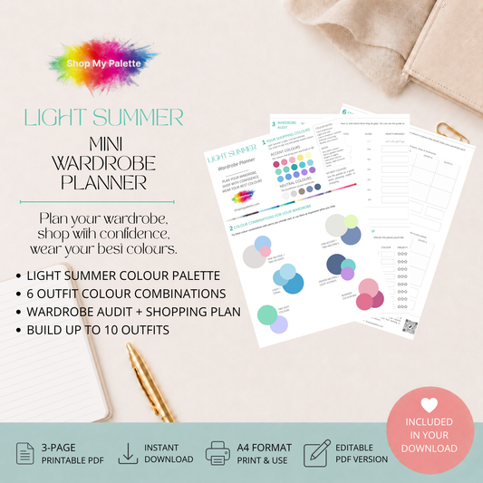 Product preview for a Light Summer wardrobe planner pdf.