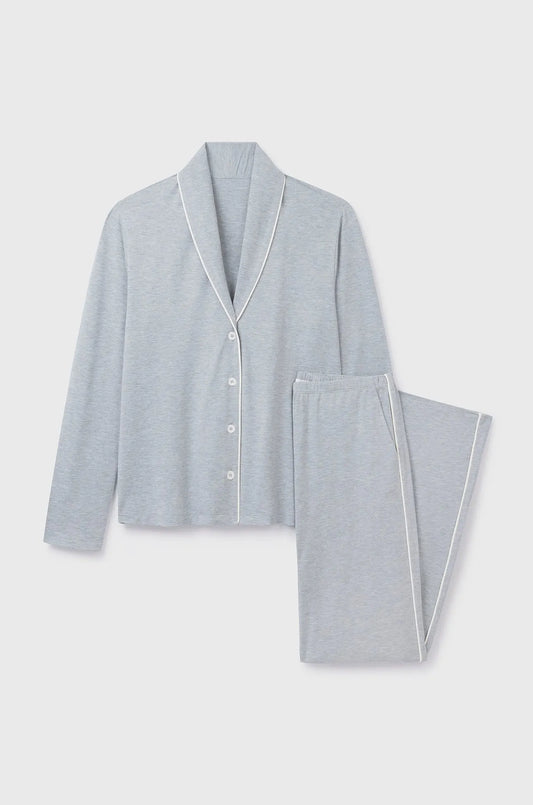 Shawl Collared Pyjama Set Light Grey