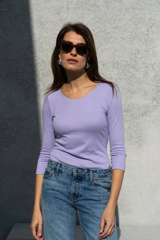 3/4 Sleeve Scoop Neck Cotton Modal Blend T-Shirt Lavender