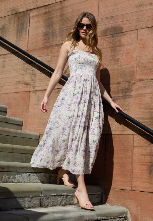 Lily and Lionel Annie Smocked Wonderland Floral Print Maxi Dress In Multi