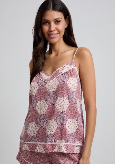 Lily and Lionel Camilla Cami & Short Aster Pachwork Print Set In Pink