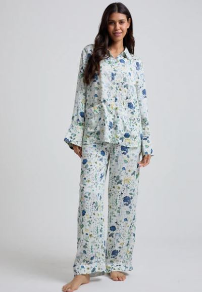 Lily and Lionel Evie Long Sleeve Pressed Floral Print Pyjama Set in Blue