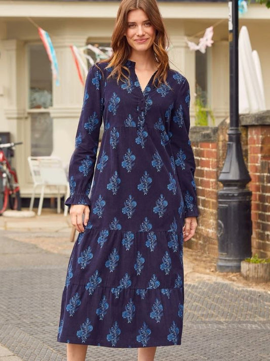 Liv Corduroy Dress - Flower Print Navy