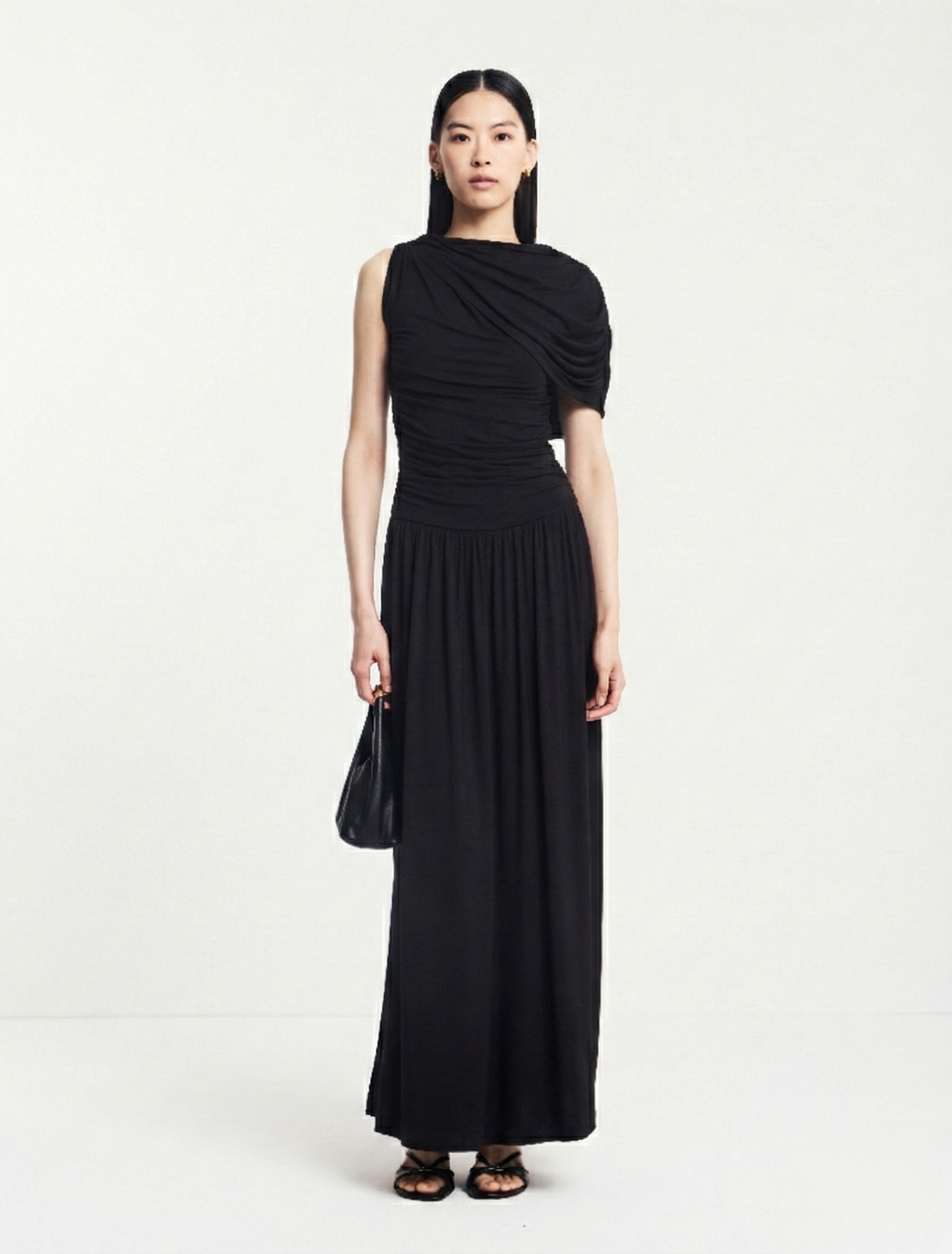 Black draped jersey maxi dress