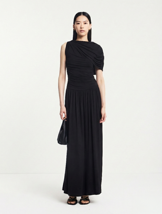 Black draped jersey maxi dress