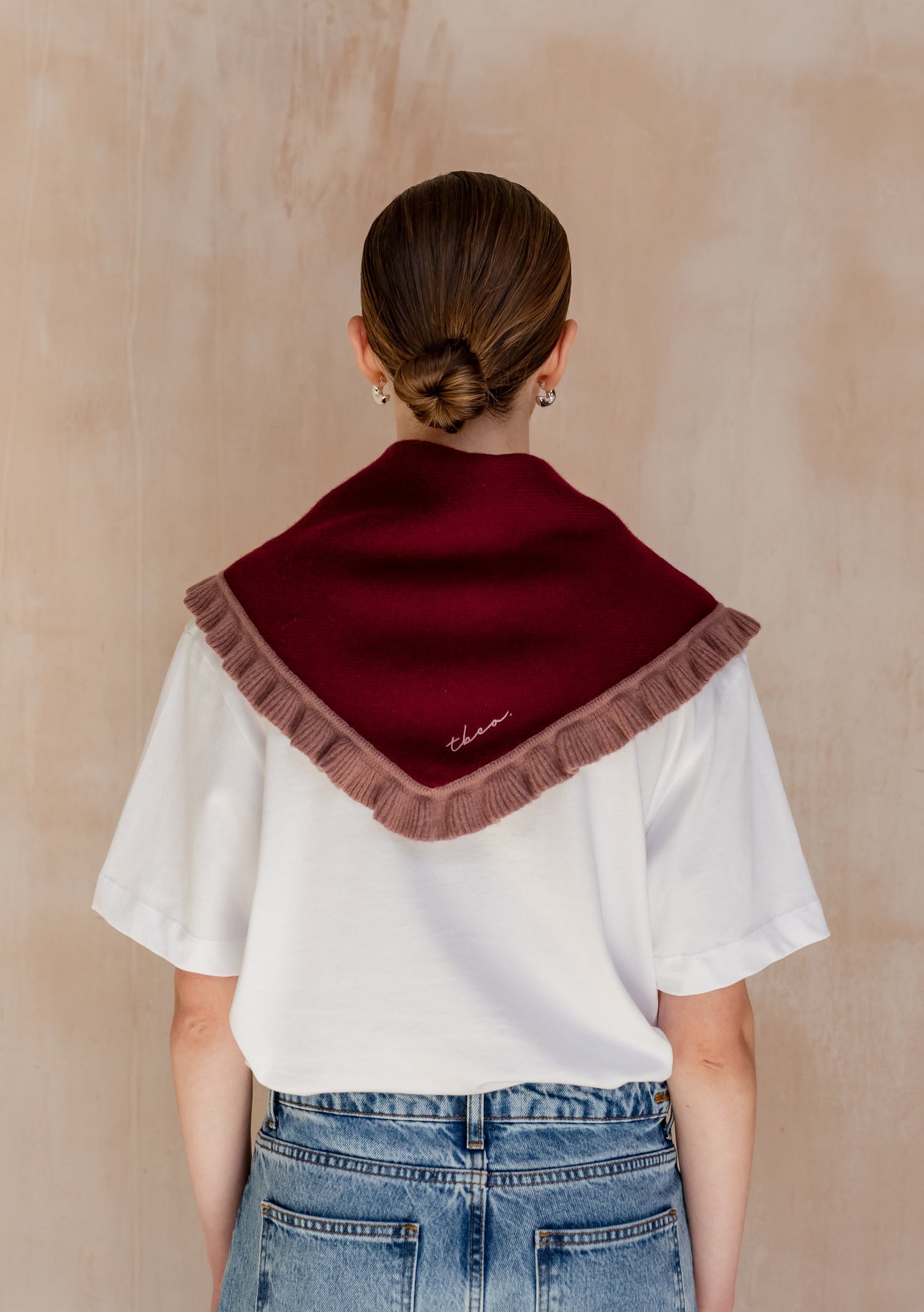 Merino Wool Triangle Scarf - Burgundy Ruffle