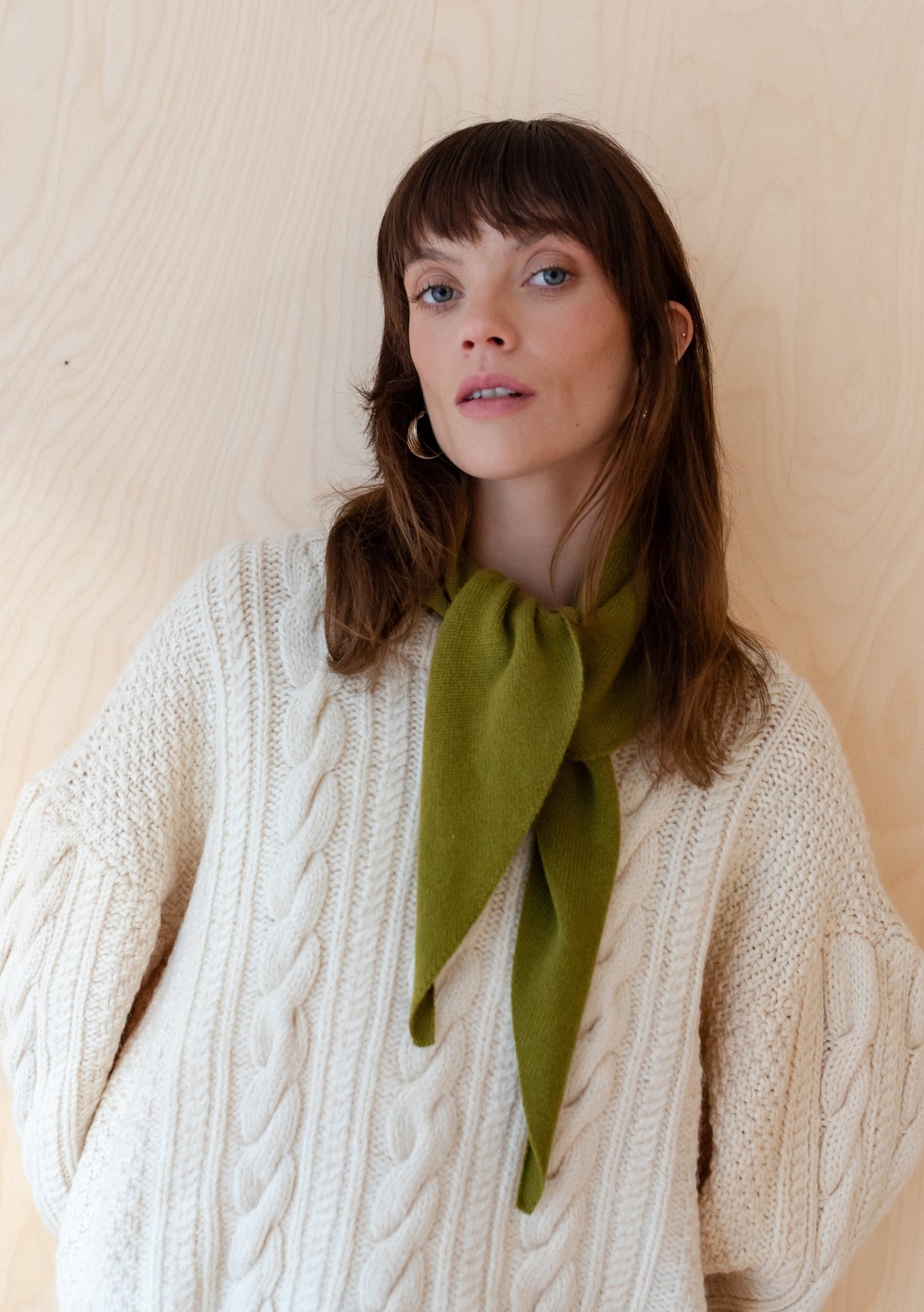 Merino wool warm olive triangle scarf