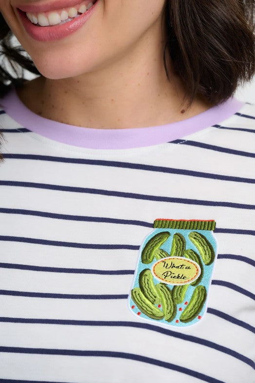 Maggie T-Shirt - Off White/Navy Stripes, Pickle Jar