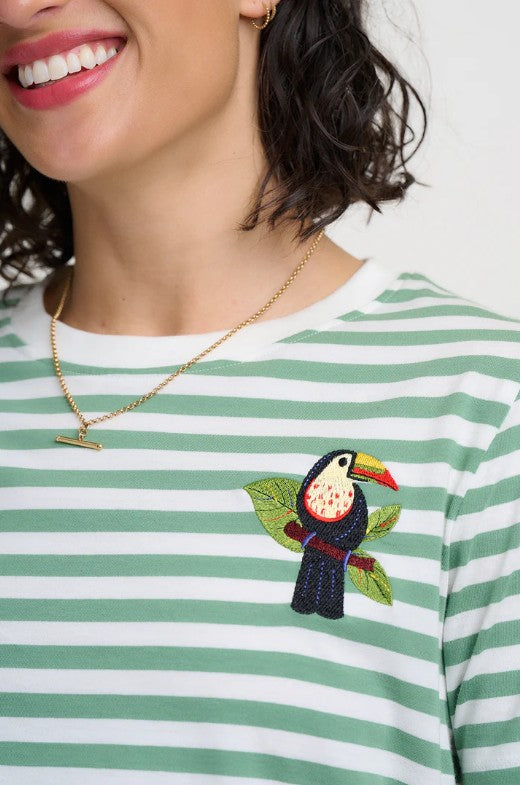 Maggie T-Shirt - Off-White / Green Stripes, Toucan