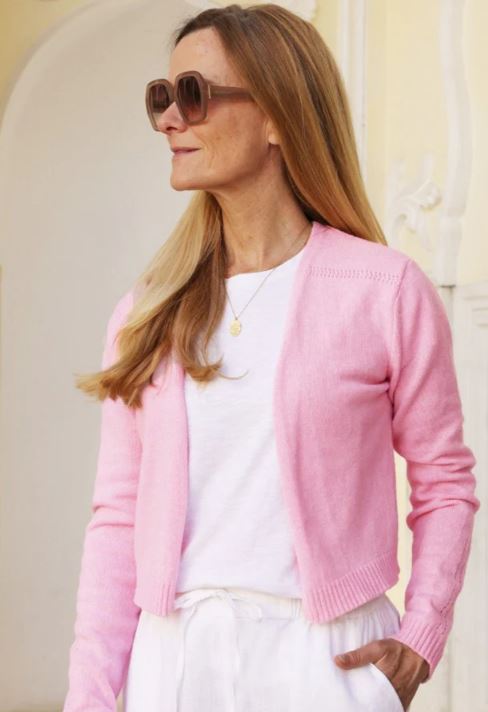 Merino Wool Edge To Edge Cardigan Pink