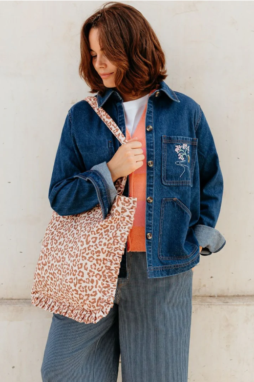 Monica Frill Tote - Stone, Classic Leopard