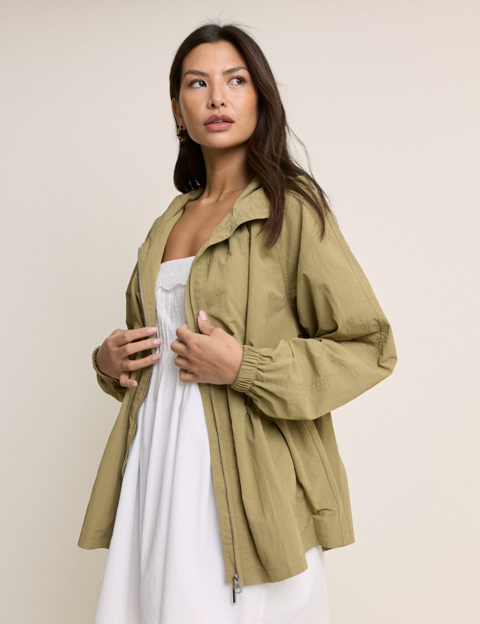 Khaki Drawcord Waist Hooded Parka