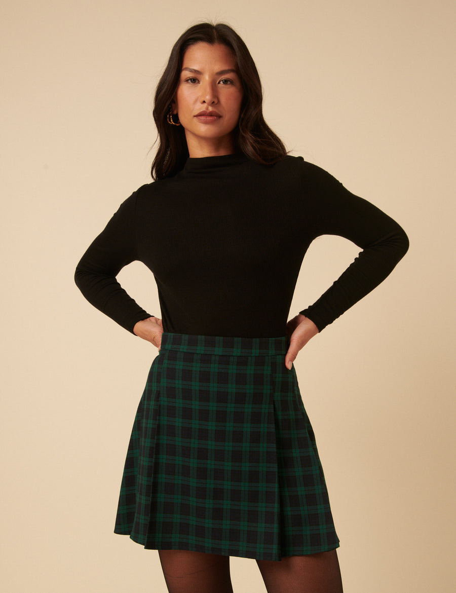 Green Check Jessie Pleated Mini Skirt