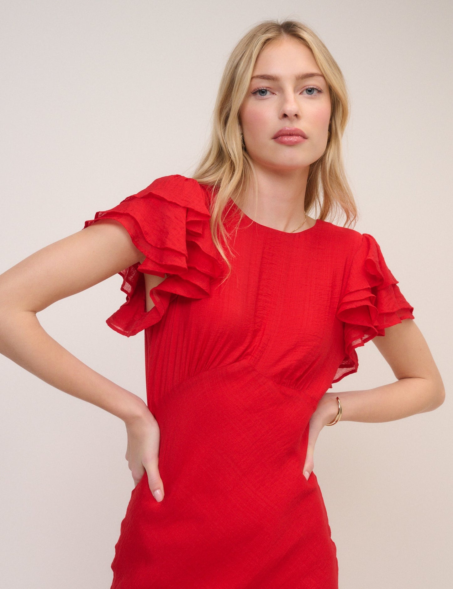 Red Frill Sleeve Lola Midi Dress