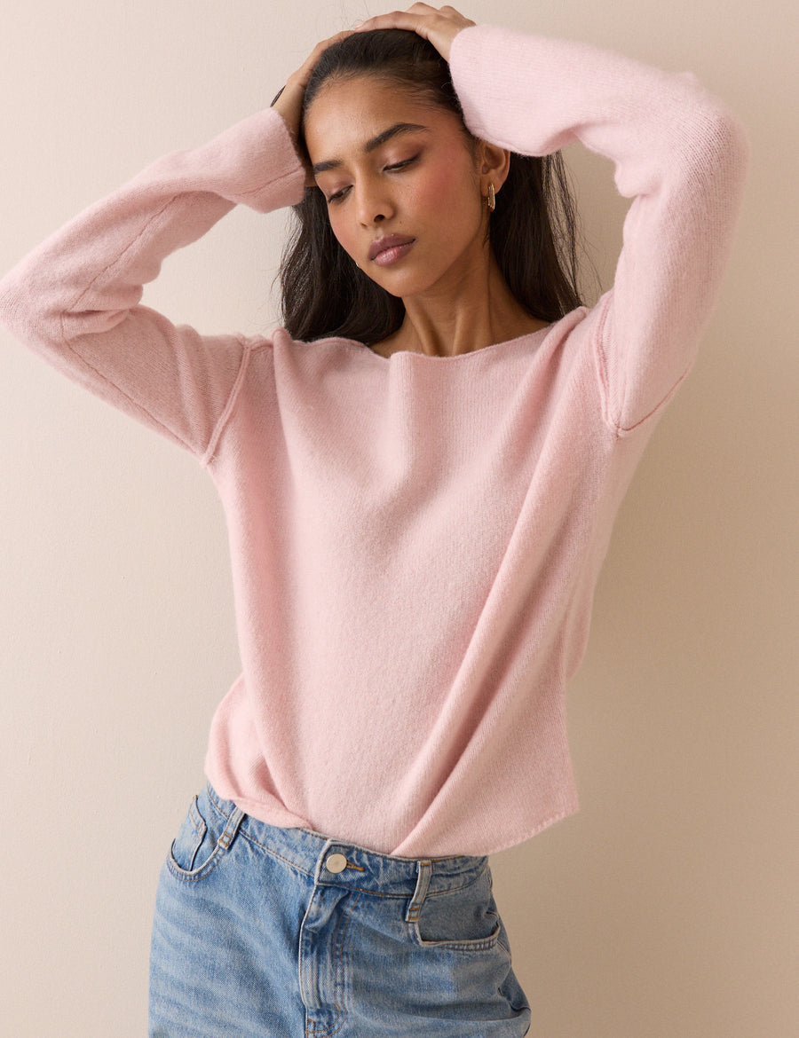 Pink Boat Neck Knitted Jumper