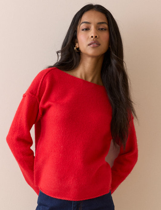 Red Boat Neck Knitted Jumper