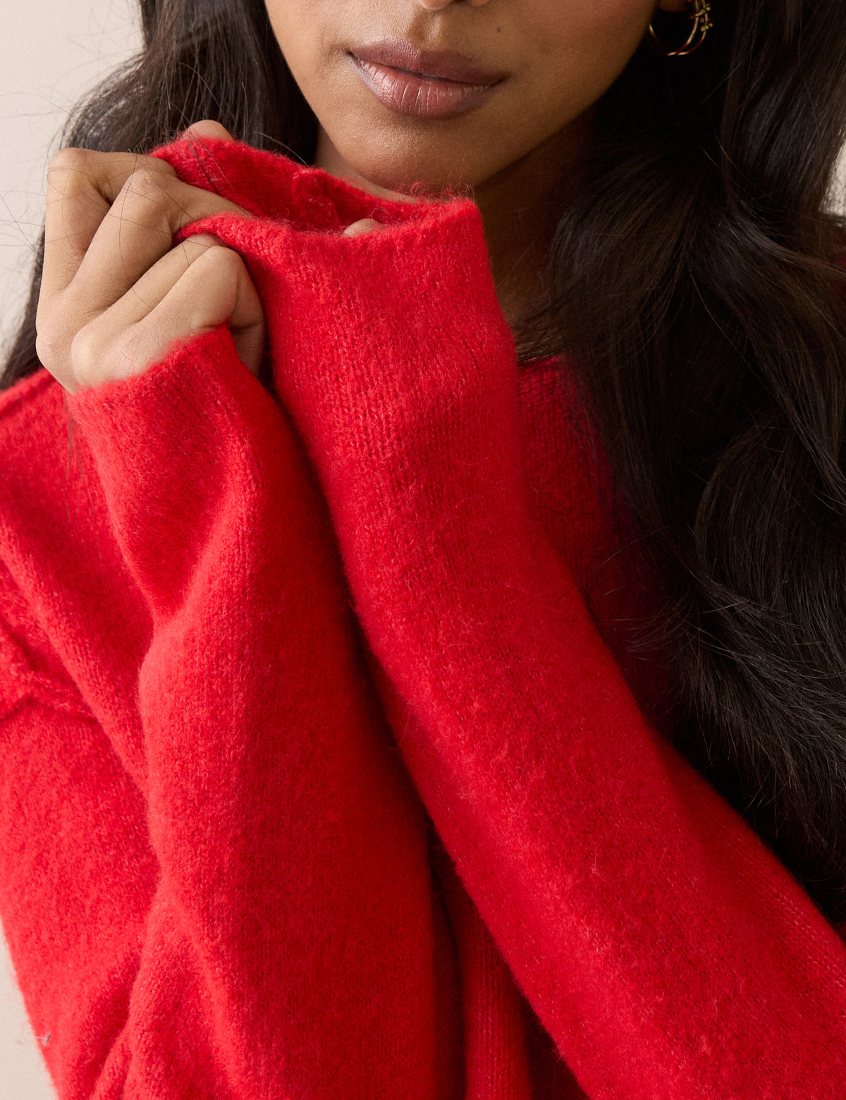 Red Boat Neck Knitted Jumper