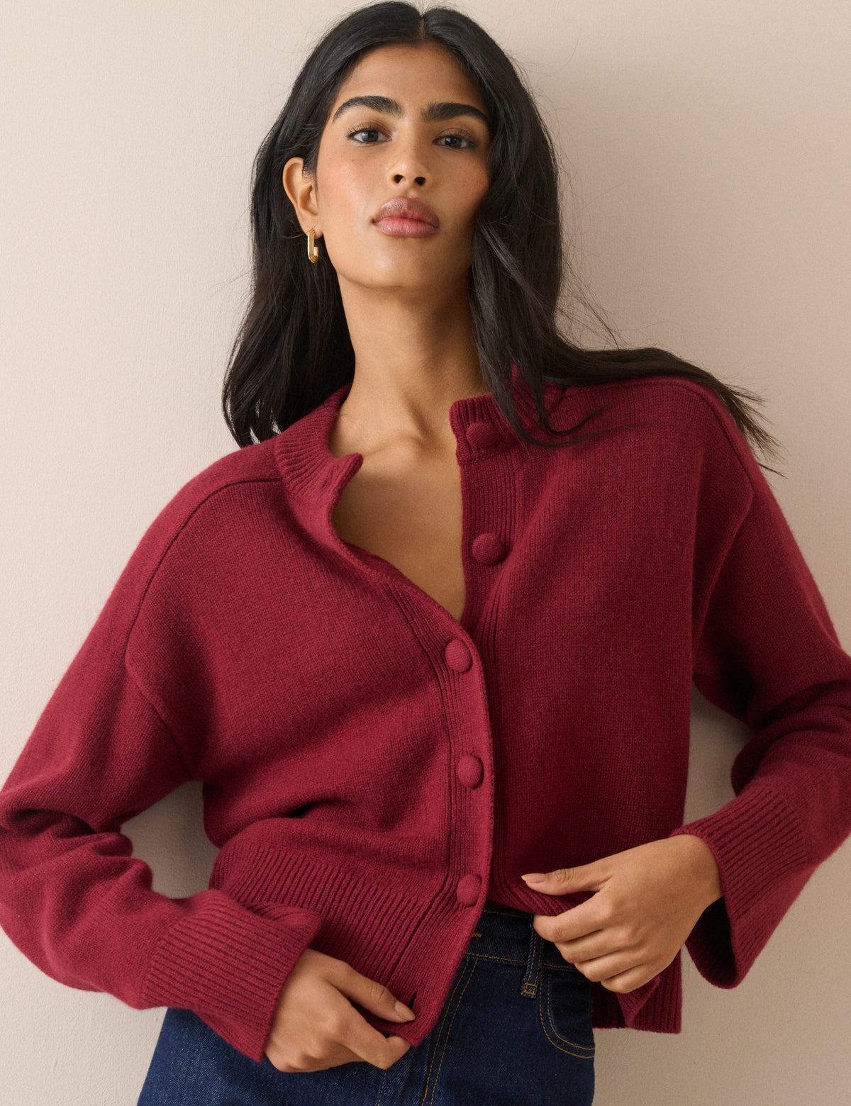 Dark Red Wool Saddle Lily Cardigan