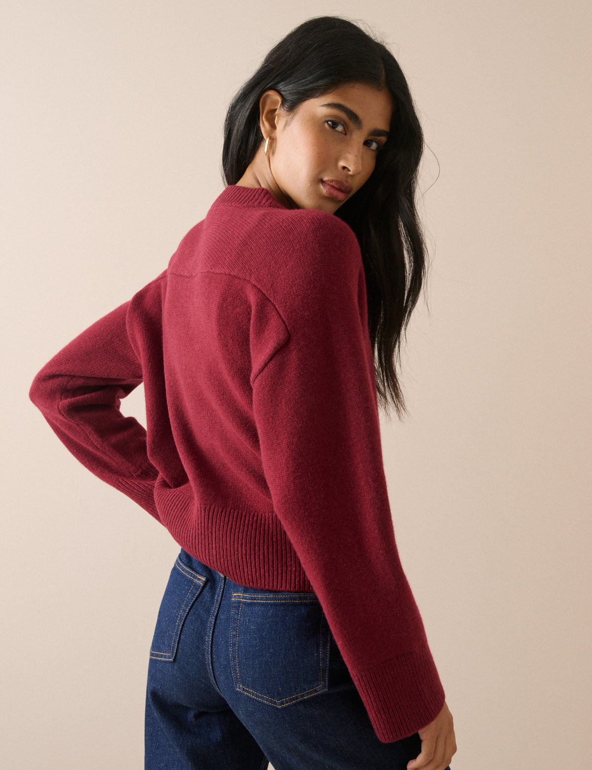 Dark Red Wool Saddle Lily Cardigan