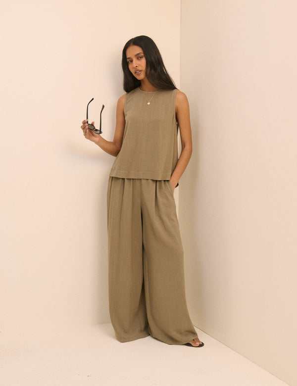 Khaki Wide Leg Jerrow Trousers