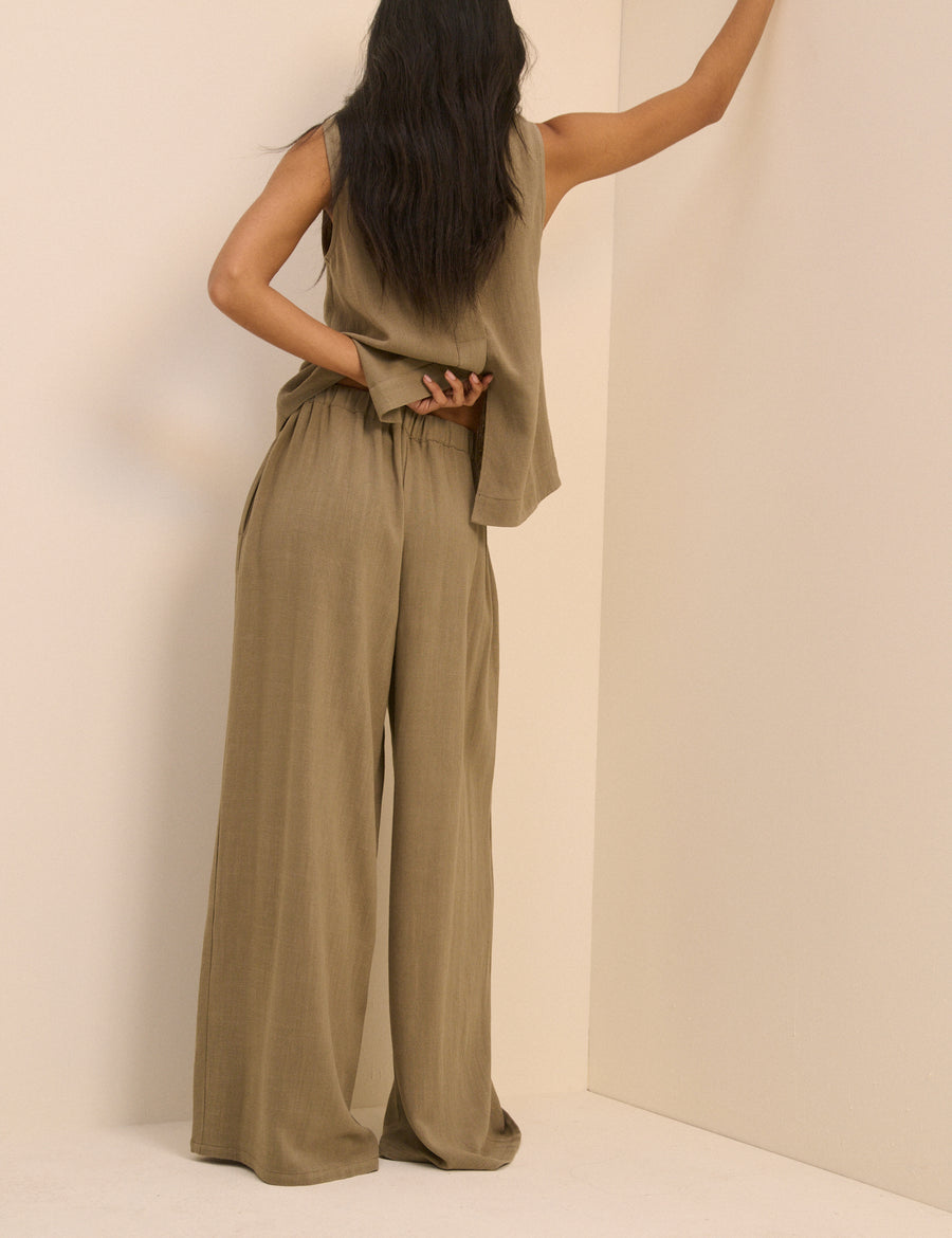 Khaki Wide Leg Jerrow Trousers