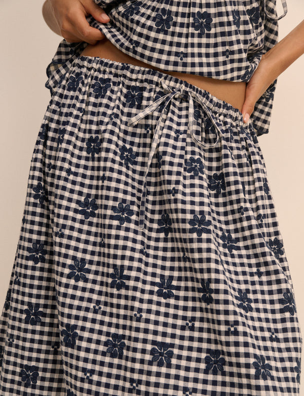 Navy Gingham Naples Midi Skirt