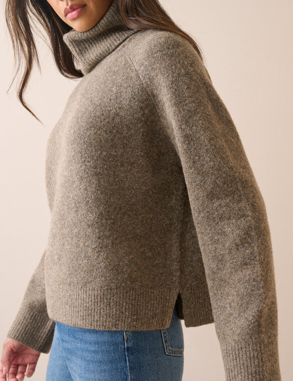 Brown Marl Roll Neck Oversized Jumper