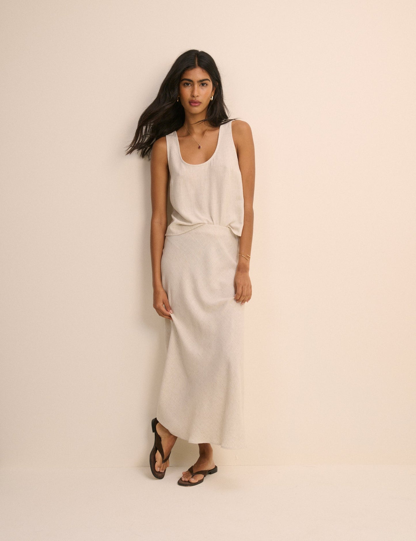 Cream Mila Midi Slip Skirt
