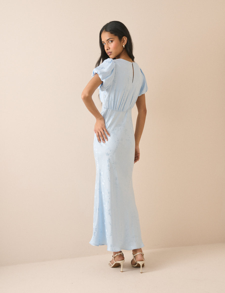 Light Blue Jacquard Florals Sicily Midi Dress