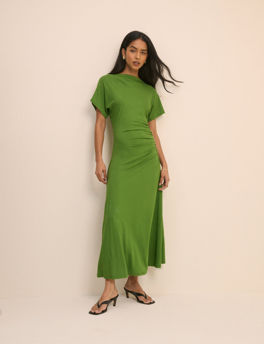 Leaf green jersey midaxi dress.