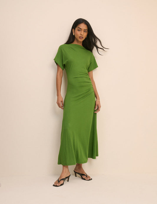 Leaf green jersey midaxi dress.