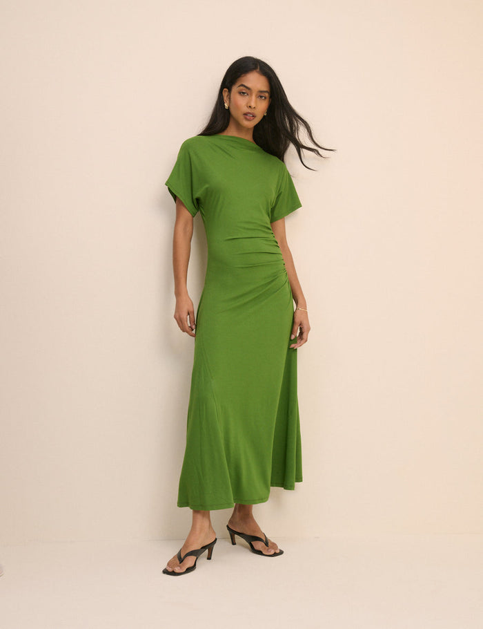 Leaf green jersey midaxi dress.